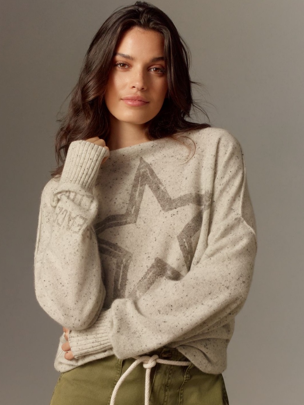 PILCRO CASHMERE SPECKLED STAR GREY MOTIF SWEATER